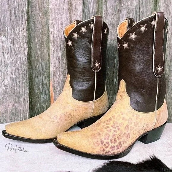 Rare Vintage OLD GRINGO Boots Leopard Star Short Cowgirl Cowboy Western Size 8 - Picture 4 of 13